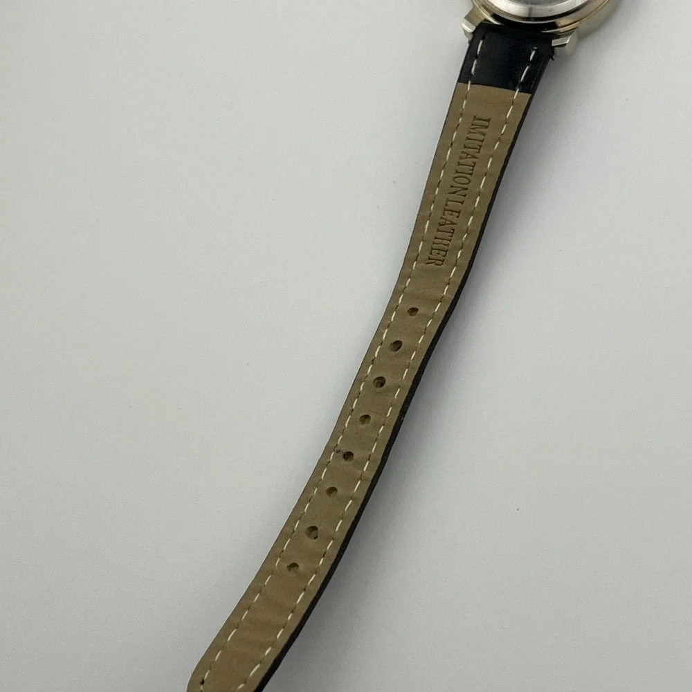 Time and Tru Watch Women 24mm Silver Case Black Faux‎ Leather Band- New Battery